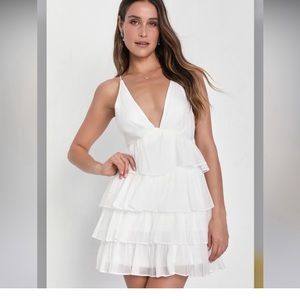 The Party's Tier White Organza Tiered Backless Mini Dress. Sz: S